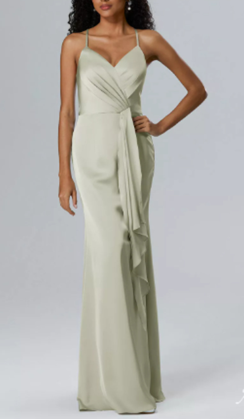 AW BRIDAL 4 S sage green satin Porsche formal party gala maxi dress NEW B33